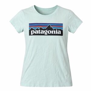 Patagonia Girls Graphic Logo T Shirt Mint Green Organic Cotton Size M 10
